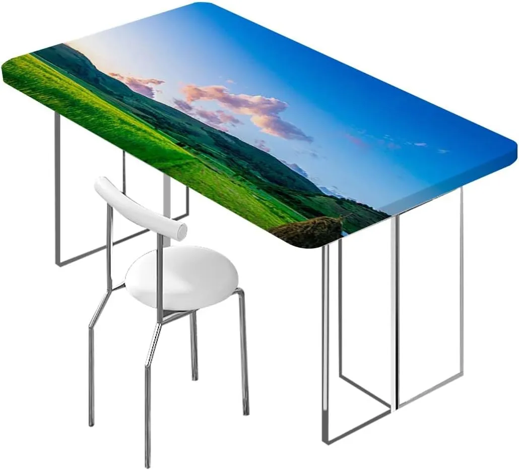 Green Blue Fitted Tablecloth for Rectangle Table Spring Alpine Meadow Folding Table Cover Rectangle Polyester ?Tablecloth for Picnic Party Agriculture Landscape Fits up 4 Foot Tables
