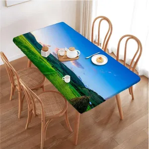 Green Blue Fitted Tablecloth for Rectangle Table Spring Alpine Meadow Folding Table Cover Rectangle Polyester ?Tablecloth for Picnic Party Agriculture Landscape Fits up 4 Foot Tables