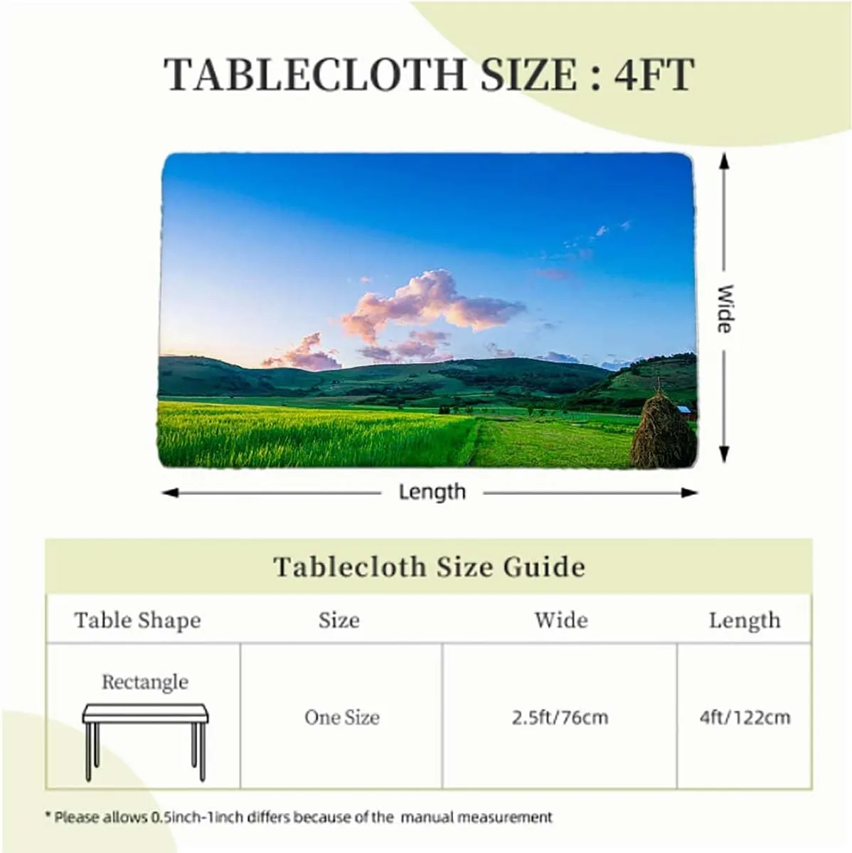Green Blue Fitted Tablecloth for Rectangle Table Spring Alpine Meadow Folding Table Cover Rectangle Polyester ?Tablecloth for Picnic Party Agriculture Landscape Fits up 4 Foot Tables
