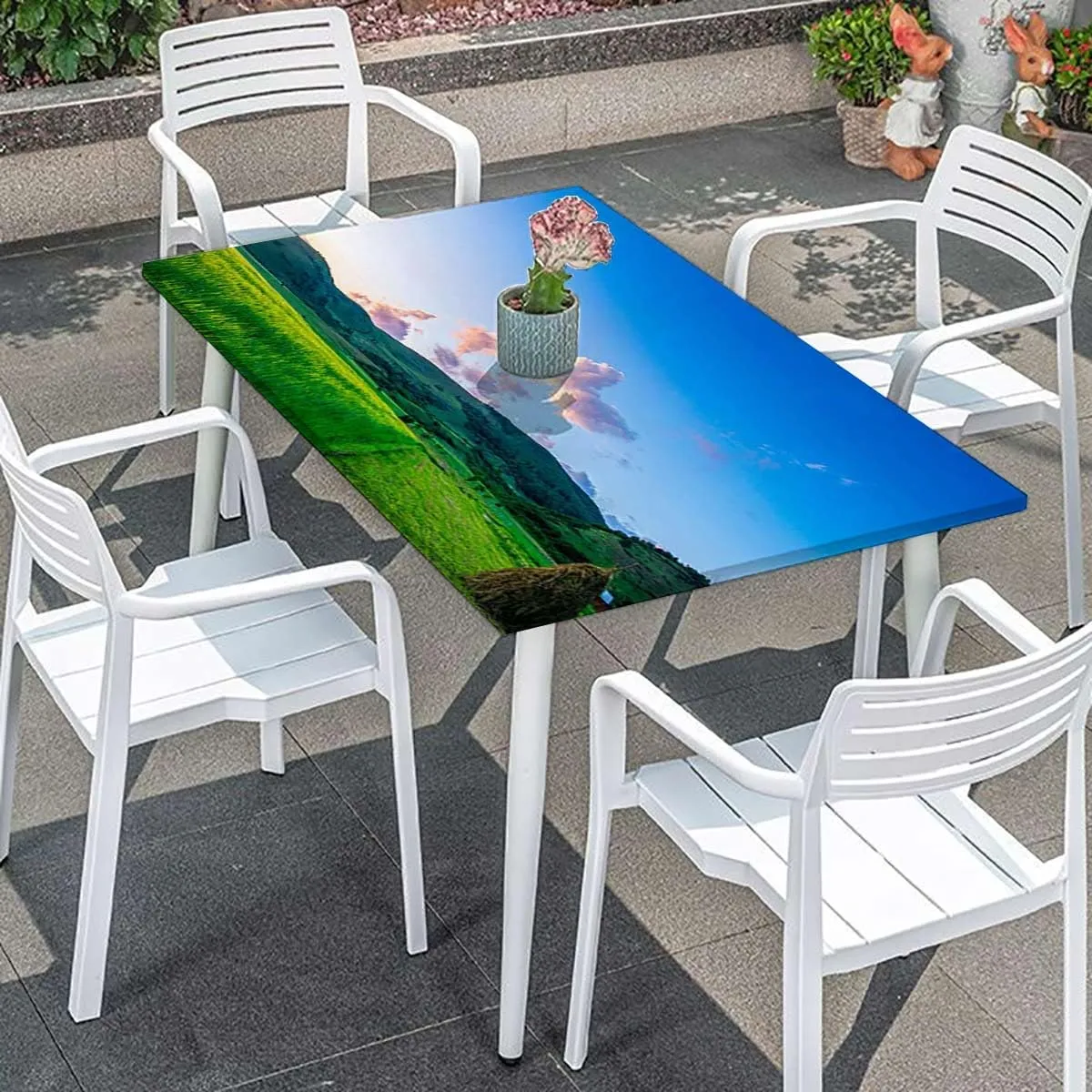Green Blue Fitted Tablecloth for Rectangle Table Spring Alpine Meadow Folding Table Cover Rectangle Polyester ?Tablecloth for Picnic Party Agriculture Landscape Fits up 4 Foot Tables