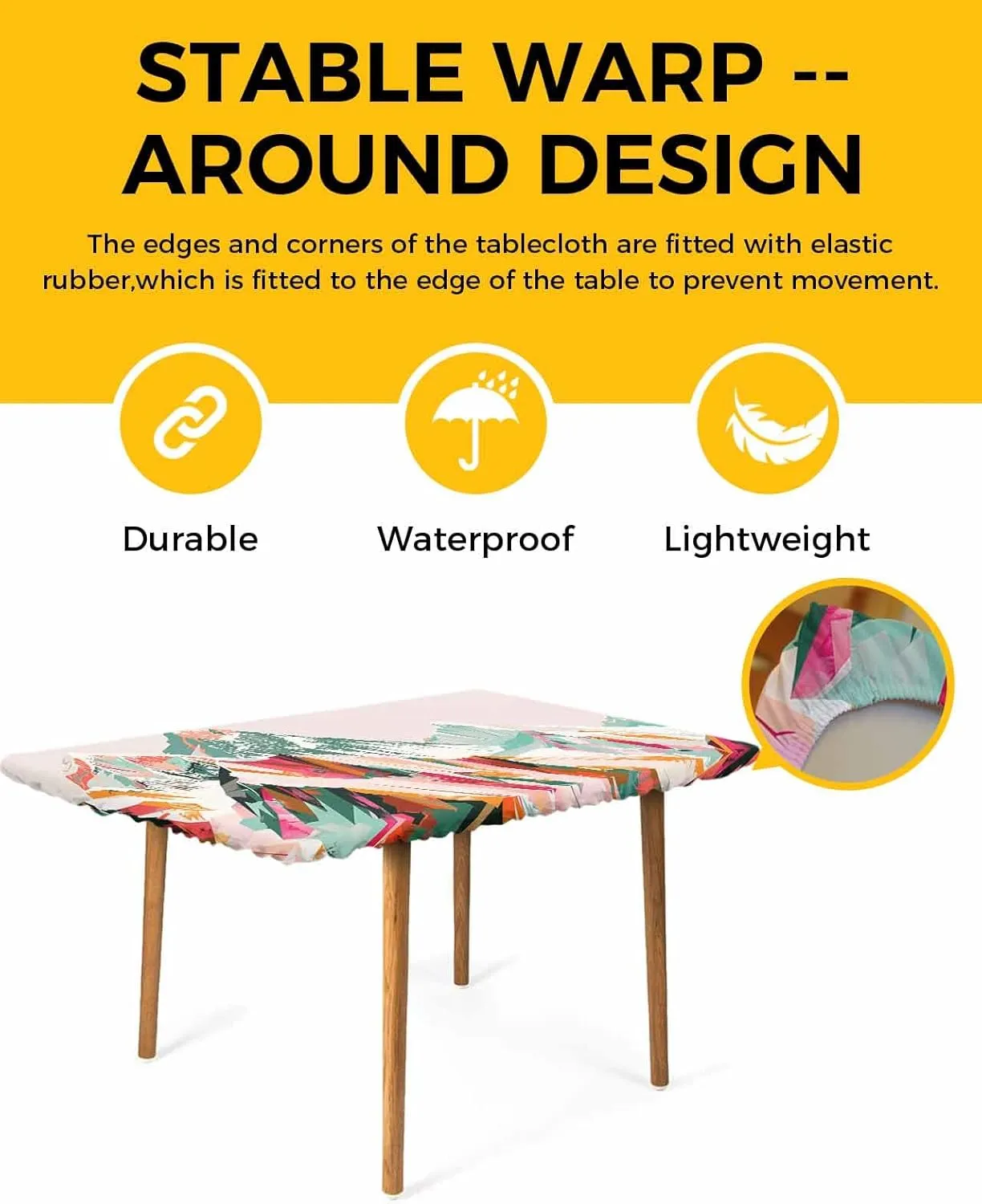 Green Orange Tablecloth Fitted Table Cover for 5ft Tables - Waterproof Wipeable Elastic Table Cloth for Outdoor Picnic Camping Dining Party, Abstract Mountains Range Modern Painted Art 30"x60"
