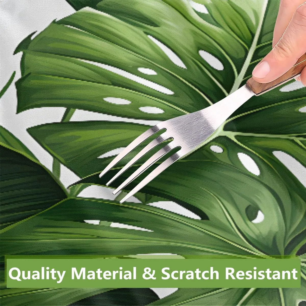 Green Palm Leave Picnic Table Cover with Bench Covers Waterproof Camping Essentials Fitted Tablecloth with Elastic Edge Rectangle Table Cloth for Outdoor