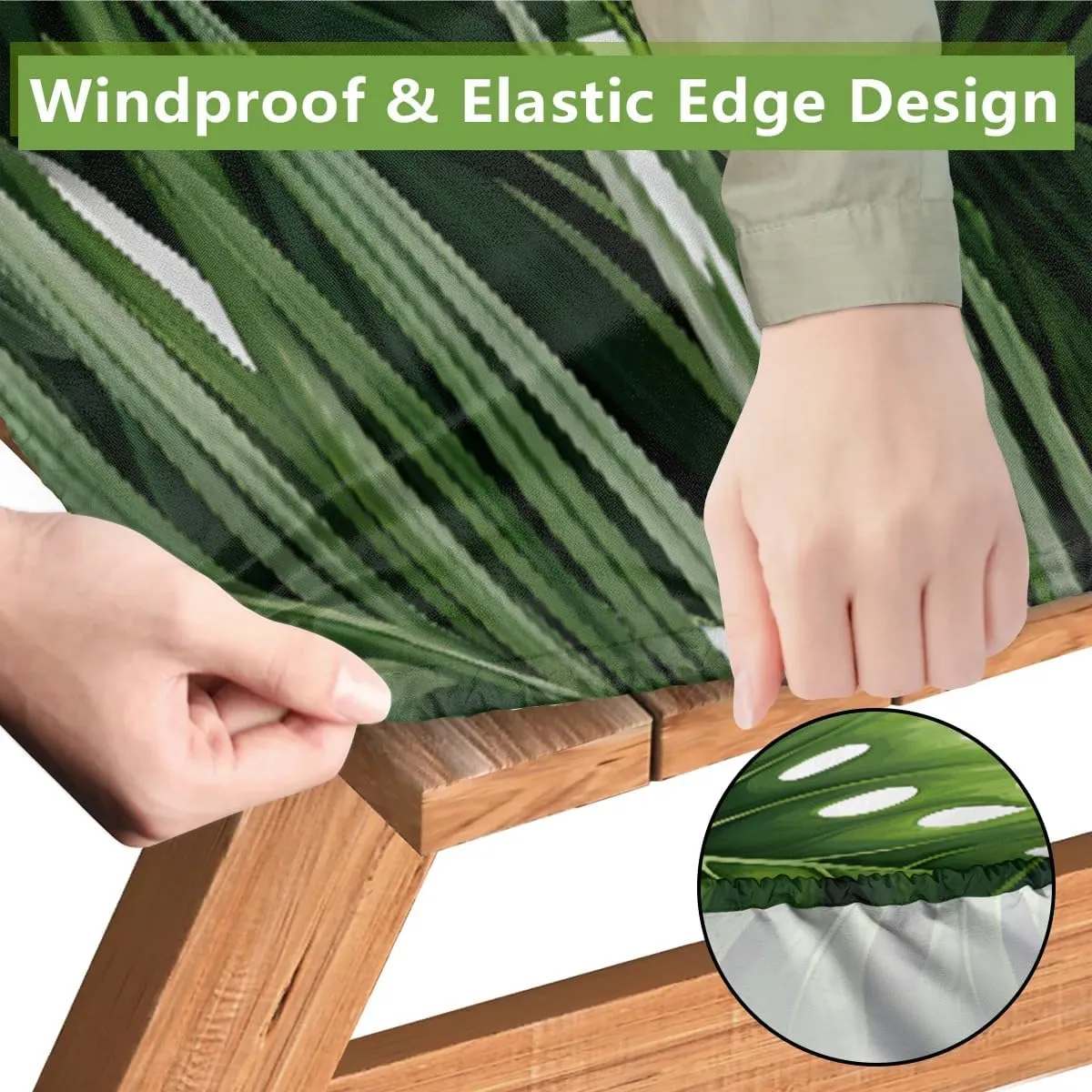 Green Palm Leave Picnic Table Cover with Bench Covers Waterproof Camping Essentials Fitted Tablecloth with Elastic Edge Rectangle Table Cloth for Outdoor