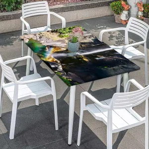 Green Tablecloth for Folding Table Park Alpine Forest Natural Scenic Elastic Edged Table Cover for Farm Kitchen Dining Picnic Coffee Patio Decor Farm House Decor Fits up 5 Foot Tables