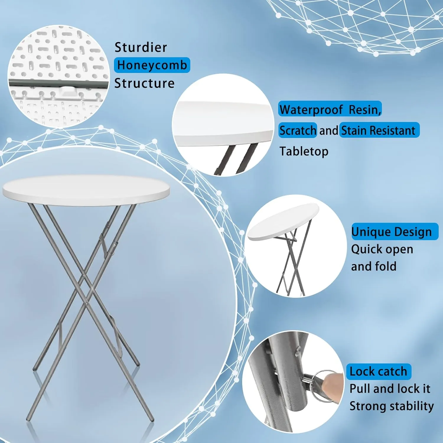 GUAGUA 32" Round Plastic Folding High Top Cocktail Table Portable Folding Bar Table with Removable Gray Legs, Indoor Outdoor for Parties, Speech, Dining(White Set)