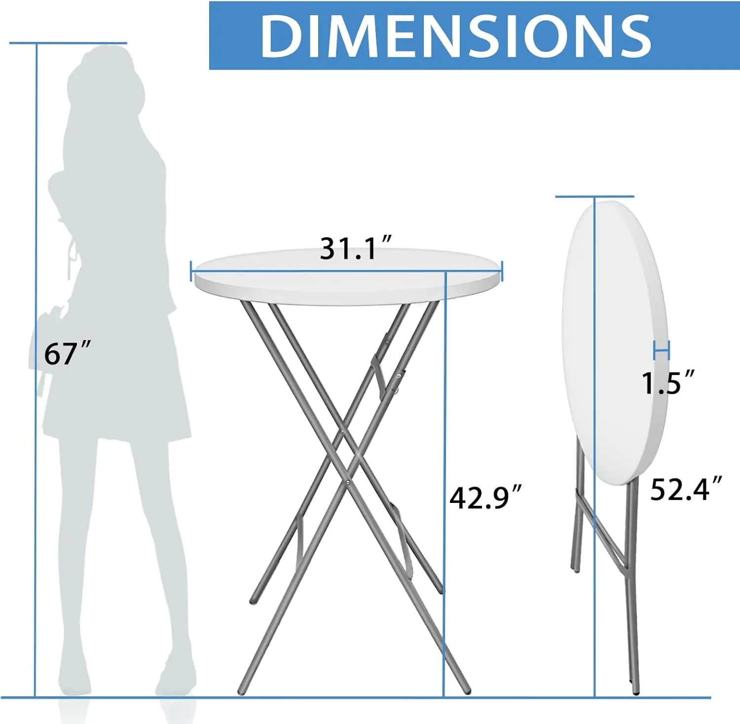 GUAGUA 32" Round Plastic Folding High Top Cocktail Table Portable Folding Bar Table with Removable Gray Legs, Indoor Outdoor for Parties, Speech, Dining(White Set)