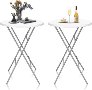 GUAGUA 32" Round Plastic Folding High Top Cocktail Table Portable Folding Bar Table with Removable Gray Legs, Indoor Outdoor for Parties, Speech, Dining(White Set)
