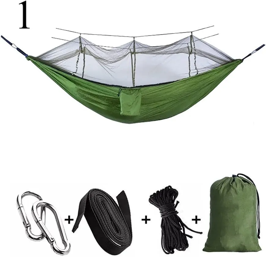 Hammock Handmade Portable Outdoor Camping Hammock 1-2 Person Go Swing with Mosquito Net Hanging Bed Ultralight Tourist Sleeping Hammock Swing, Army Green