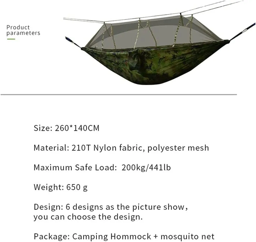 Hammock Handmade Portable Outdoor Camping Hammock 1-2 Person Go Swing with Mosquito Net Hanging Bed Ultralight Tourist Sleeping Hammock Swing, Camouflage