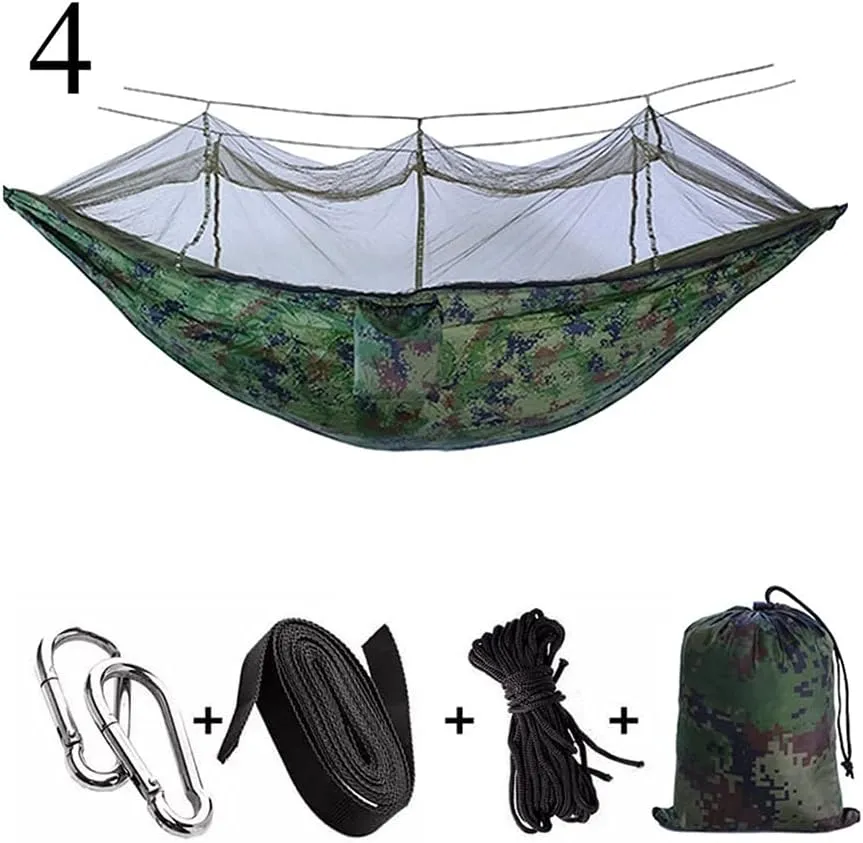 Hammock Handmade Portable Outdoor Camping Hammock 1-2 Person Go Swing with Mosquito Net Hanging Bed Ultralight Tourist Sleeping Hammock Swing, Camouflage