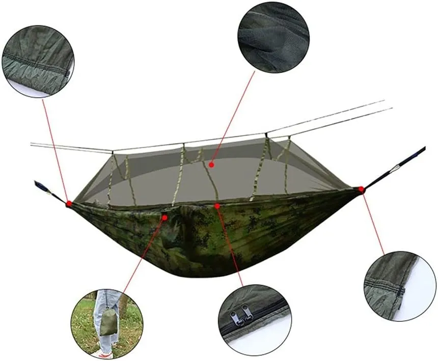 Hammock Handmade Portable Outdoor Camping Hammock 1-2 Person Go Swing with Mosquito Net Hanging Bed Ultralight Tourist Sleeping Hammock Swing, Camouflage