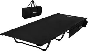 HEYTRIP Extra-Wide Camping Cot, Upgrade Sturdy Camping Bed, XXL Cots for Sleeping Support 500lb, Folding Cot with Side Pocket Portable Cot with Carry Bag Ultralight Backpacking Cot for Travel (Black)