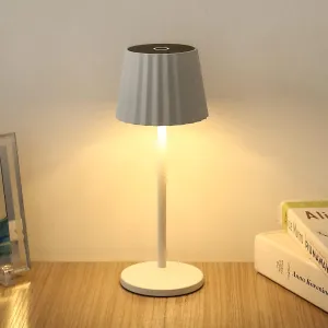 HFVLITE Outdoor Table Lamp, Cordless LED Desk Lamp Rechargeable in Aluminum, Touch On/Off, 2 Color Stepless Dimming, Contact Charging Base, IP54 Night Light, Indoor/Outdoor Use(White)