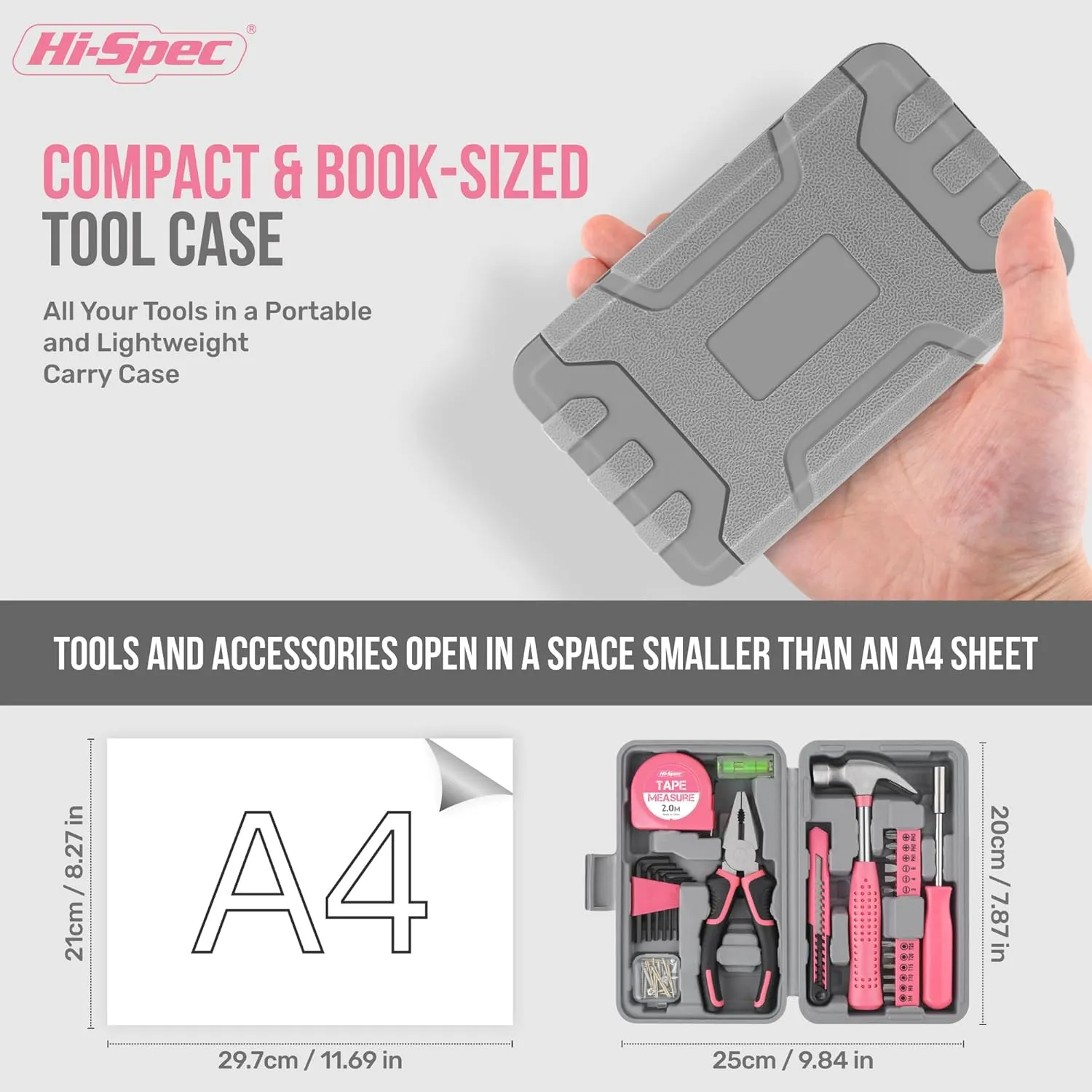 Hi-Spec Tool Set 25pc Pink Household DIY Tool Kit for Women. Small Mini Tool Box Set of Starter Basic Ladies Tools