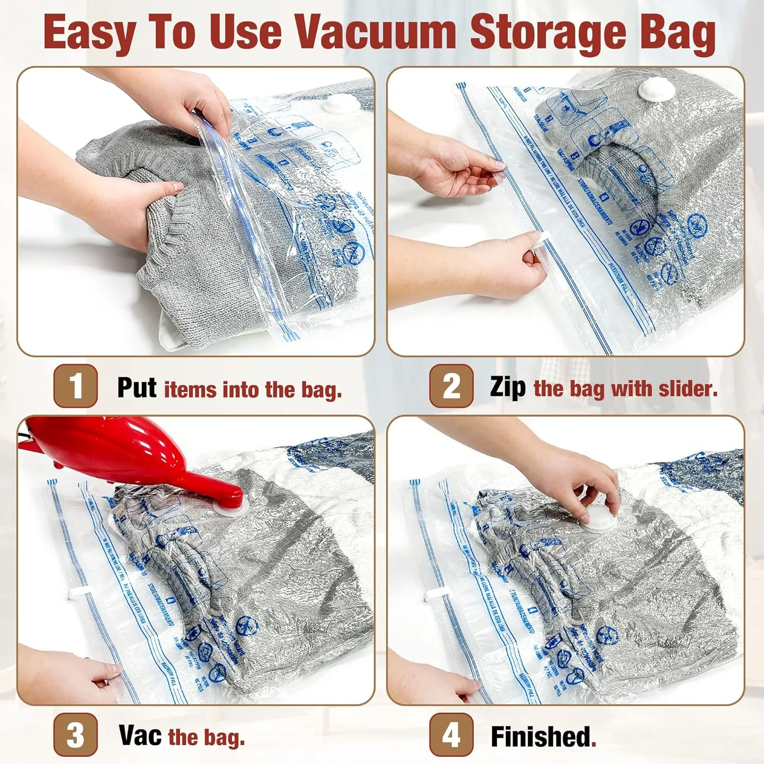 HIBAG Vacuum Storage Bags, 10 Large Space Saver Vacuum Seal Bags, Nylon & Polyethylene (PE) Material, Zipper Closure, Rectangular Shape, Durable, 10-Pound Load Capacity, For Bedding & Clothing