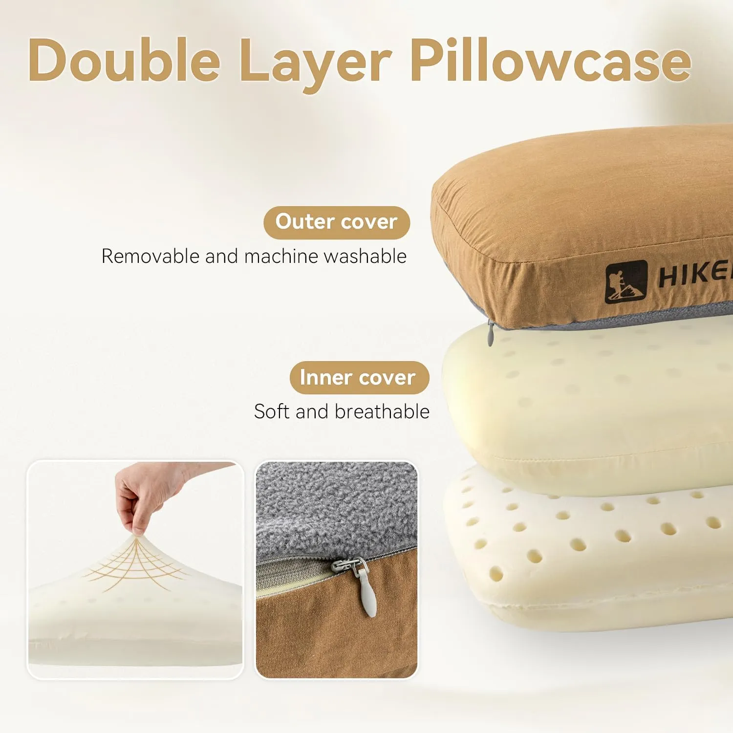 HIKEMAN Camping Memory Foam Pillow - Ultralight Travel Pillow,Backpacking Pillow with Removable Cover,Ergonomic Pillows,Neck Lumbar Support for Outdoor Camp,Sport,Hiking,Backpacking Sleep (Grey)