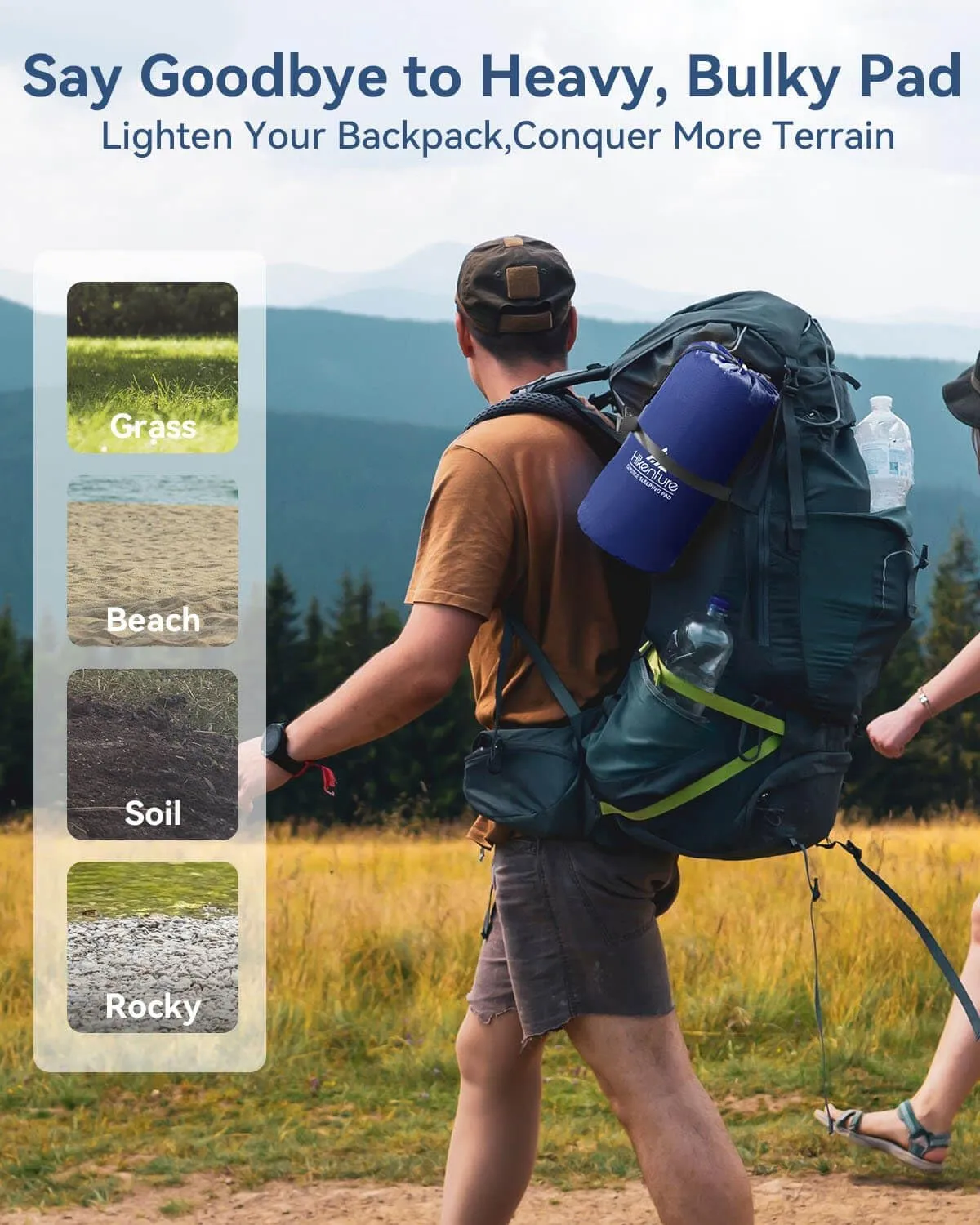 Hikenture Double Sleeping Pad for Camping, Ultralight 4" Extra-Thick Camping Mattress 2 Person, Inflatable Backpacking Sleeping Mat, Hiking Air Mattress for Tent (Foot Pump)