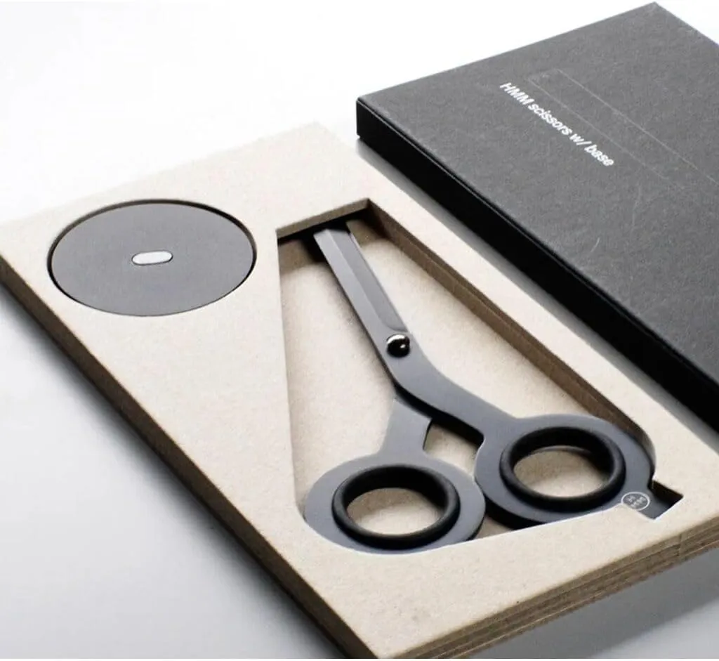 HMM Scissors - 2-in-1 All Purpose Scissors & Box Cutter - Heavy Duty, Lightweight, with Magnetic Brass Base for Office, Kitchen, & Crafts, Stainless Steel - Black