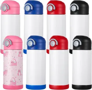 Homaisson 8 PCS Sublimation Water Bottles, Student Double-Layer Vacuum Insulated Bottles, Sublimation Bottles for DIY in 4 Colors, Lightweight 12 Oz Tumbler with Leak-Proof Lid and Handle