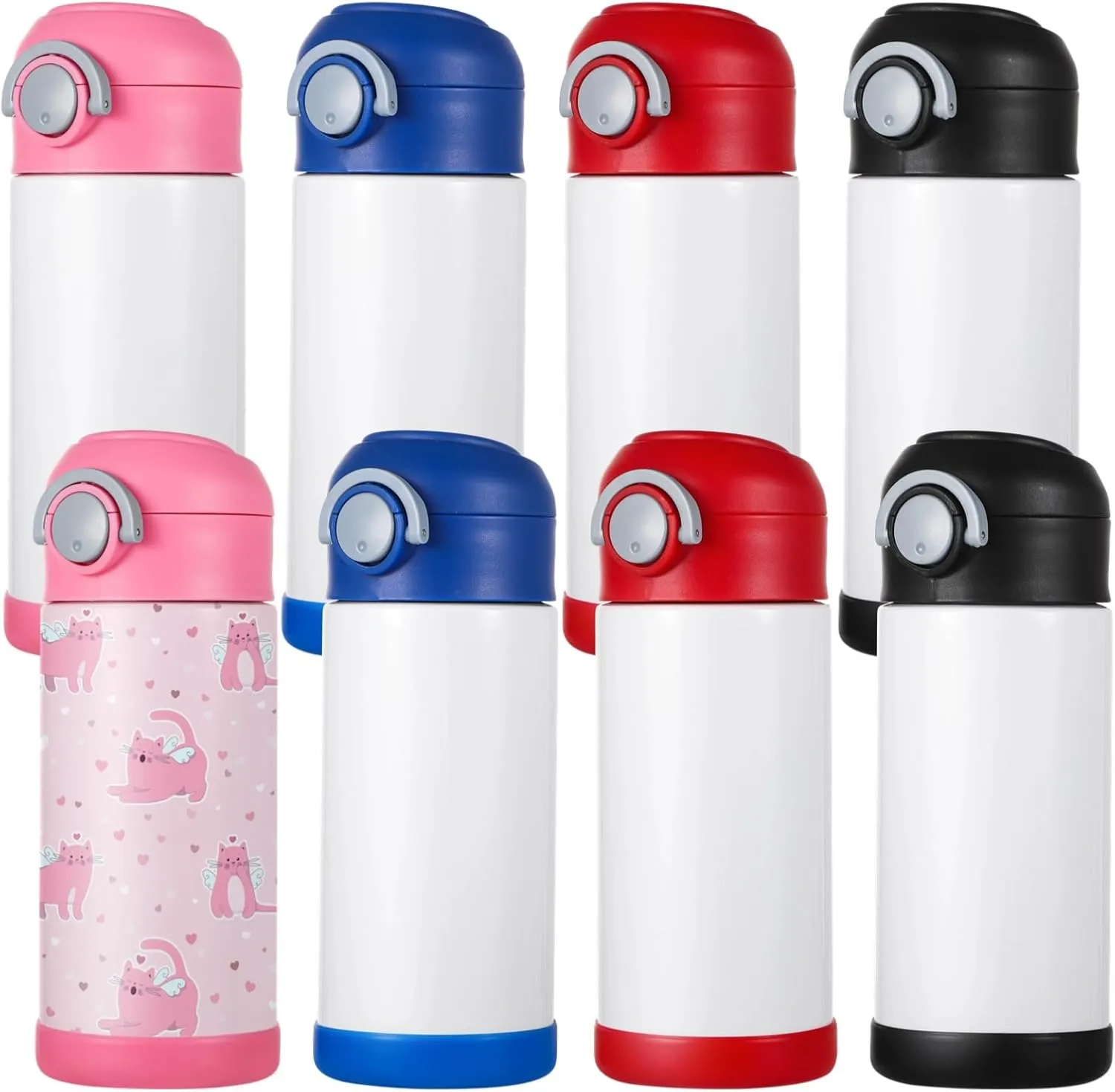 Homaisson 8 PCS Sublimation Water Bottles, Student Double-Layer Vacuum Insulated Bottles, Sublimation Bottles for DIY in 4 Colors, Lightweight 12 Oz Tumbler with Leak-Proof Lid and Handle