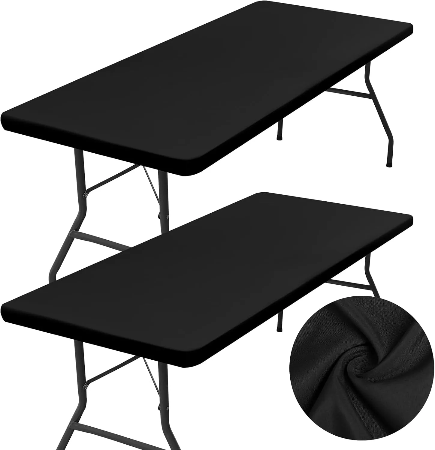 homing 2 Pack Rectangle Table Cloth, Elastic Fitted Fabric Tablecloth Fits for 8 Foot Folding Tables, Washable Table Cover for Picnic, Camping, Indoor & Outdoor (Black, 30" x 96")