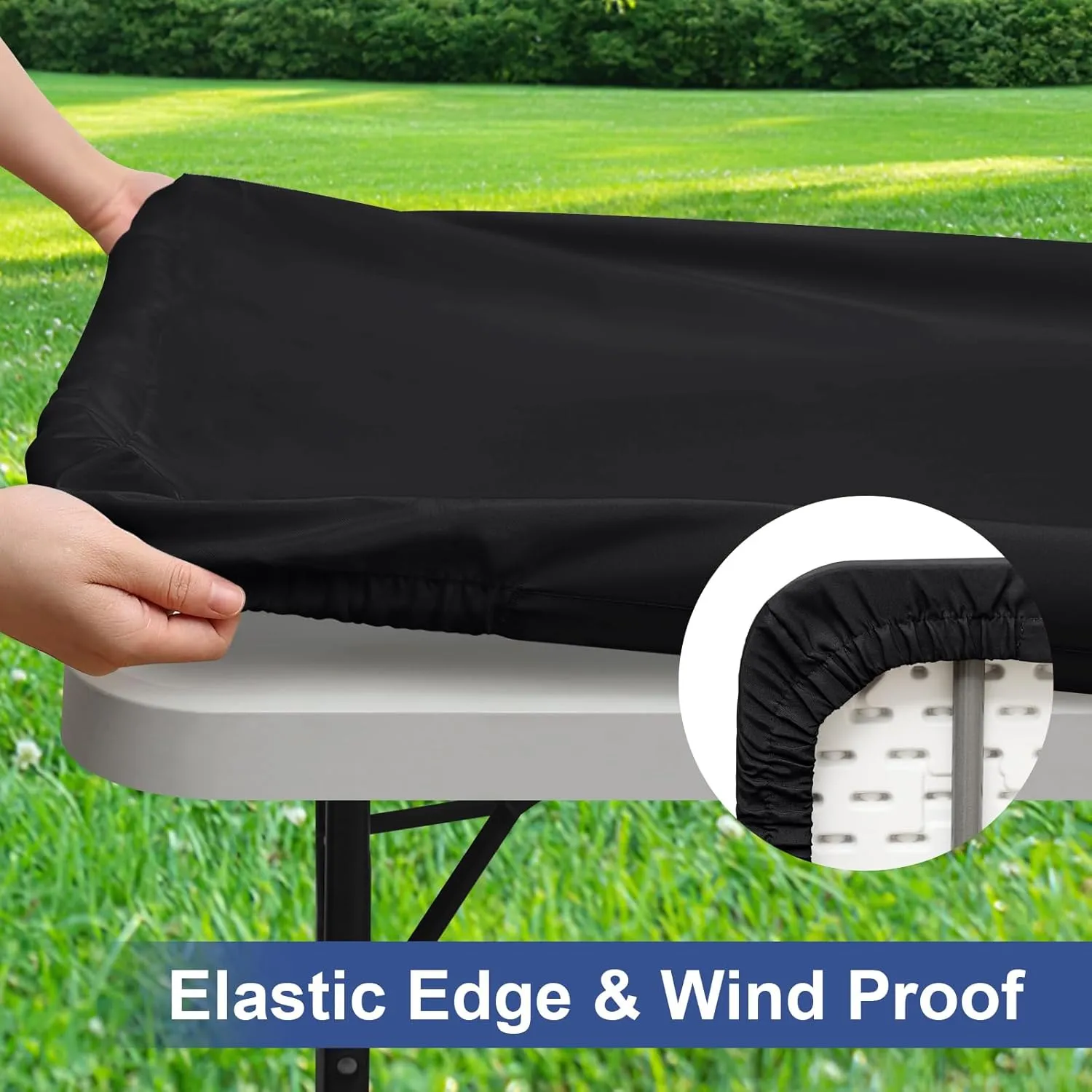 homing 2 Pack Rectangle Table Cloth, Elastic Fitted Fabric Tablecloth Fits for 8 Foot Folding Tables, Washable Table Cover for Picnic, Camping, Indoor & Outdoor (Black, 30" x 96")