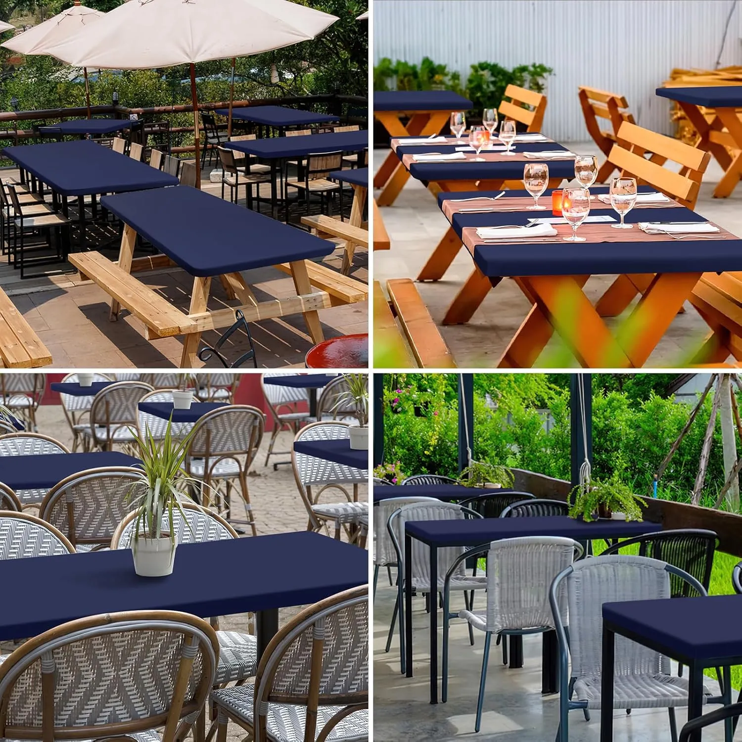 homing 2 Pack Rectangle Table Cloth, Elastic Fitted Fabric Tablecloth Fits for 8 Foot Folding Tables, Washable Table Cover for Picnic, Camping, Indoor & Outdoor (Navy Blue, 30" x 96")
