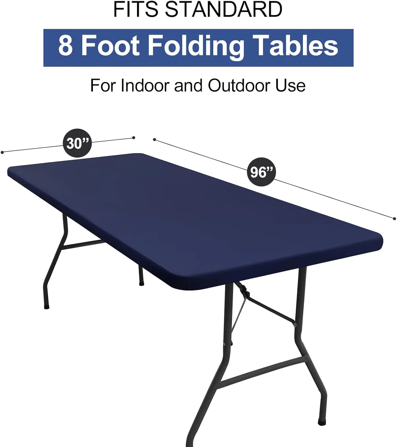 homing 2 Pack Rectangle Table Cloth, Elastic Fitted Fabric Tablecloth Fits for 8 Foot Folding Tables, Washable Table Cover for Picnic, Camping, Indoor & Outdoor (Navy Blue, 30" x 96")