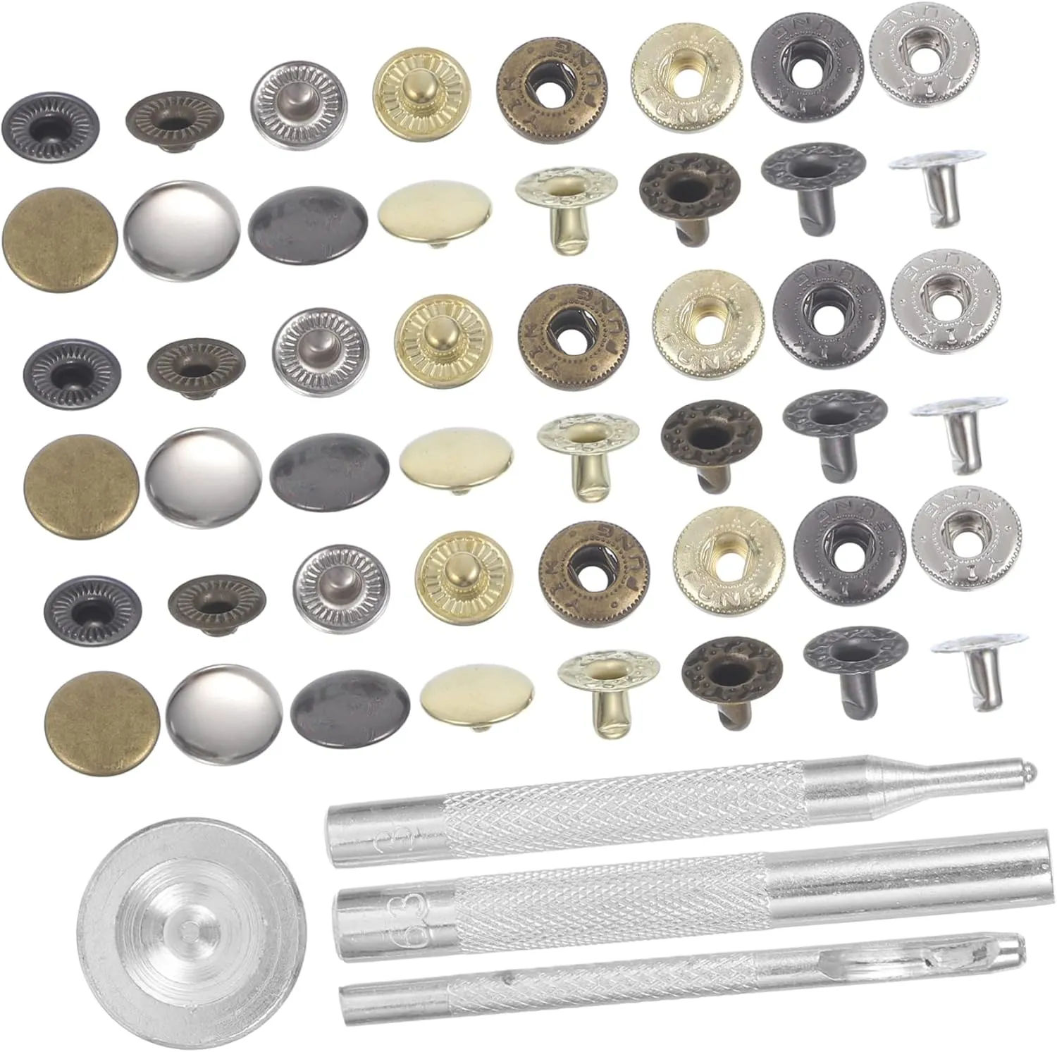 HOMSFOU 1 Set Metal Snap Fasteners Kit for Clothing DIY Snap Buttons with Color Options Setting Tools for Jackets Jeans Bags and Crafts