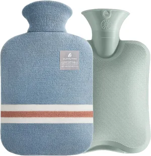 Hot Water Bottle with Classic Striped Cover, 2L Hot Water Bag for Menstrual Cramps, Neck and Shoulder Pain Relief, Hot and Cold Therapies, Hand Feet Warmer