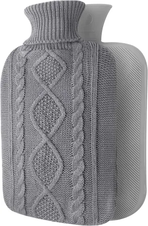 Hot Water Bottle with Cover - Premium Soft Knitted Cover - 2L Large Capacity - Hot Water Bag for Pain Relief, Neck and Shoulders, Back & Cosy Nights