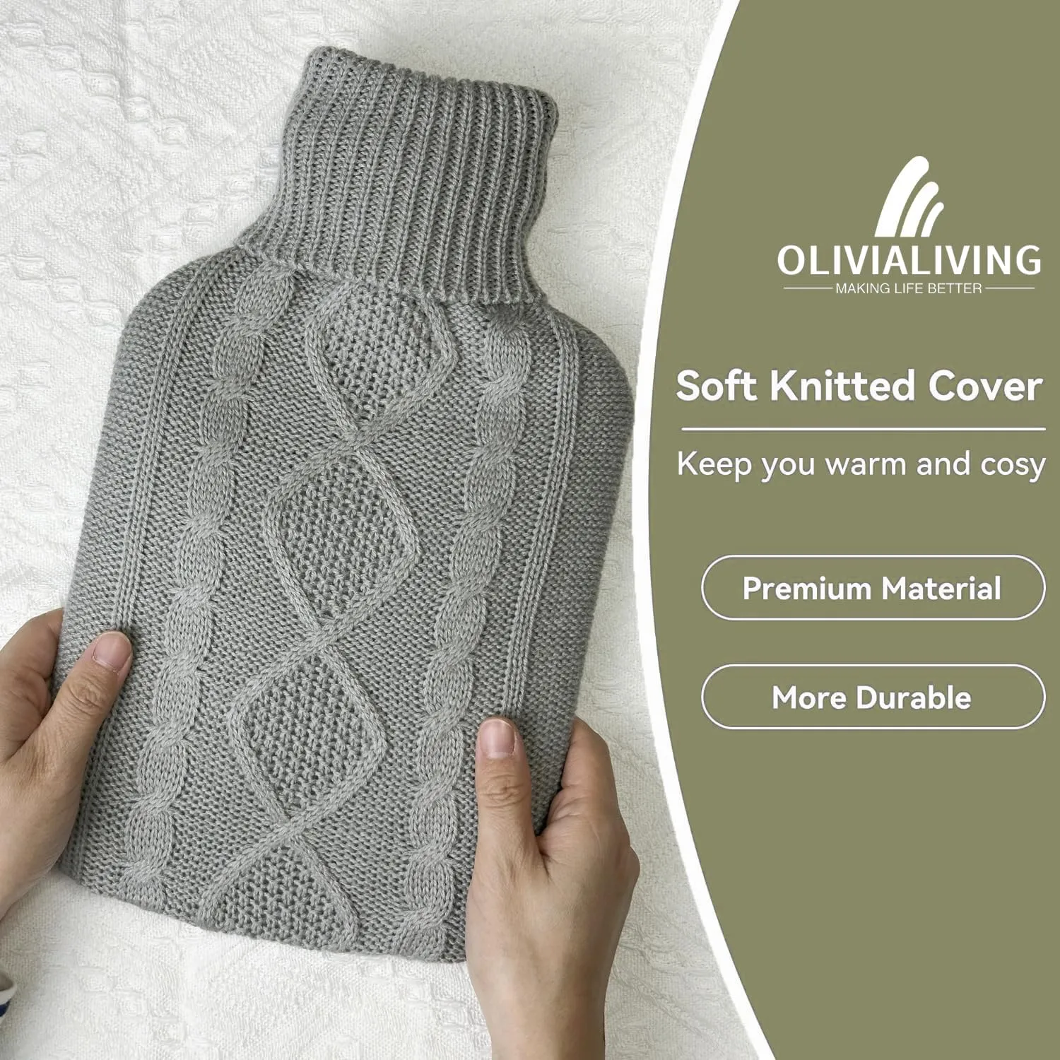 Hot Water Bottle with Cover - Premium Soft Knitted Cover - 2L Large Capacity - Hot Water Bag for Pain Relief, Neck and Shoulders, Back & Cosy Nights