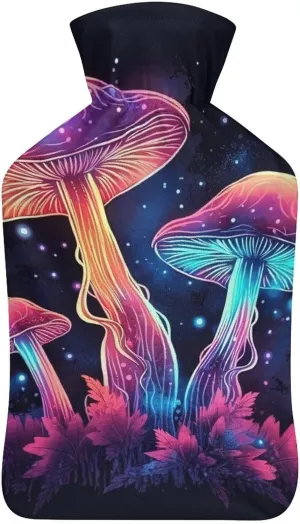 Hot Water Bottle with Soft Cover, Mushroom 1L Warm Water Bag for Menstrual Cramps, Fungus Neck and Shoulder Pain Relief, Ideal for Hand & Feet Warmer for Kids, Men & Women, Hot & Cold Compress