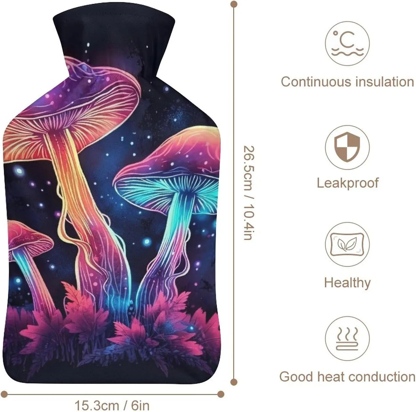 Hot Water Bottle with Soft Cover, Mushroom 1L Warm Water Bag for Menstrual Cramps, Fungus Neck and Shoulder Pain Relief, Ideal for Hand & Feet Warmer for Kids, Men & Women, Hot & Cold Compress