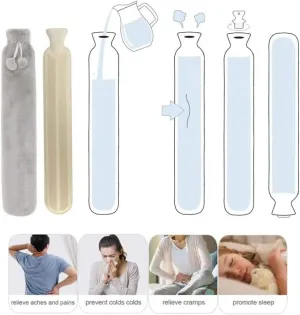 Hot Water Bottles,Warm Water Bag,Shoulder Pain and Hand Feet Warmer, Hot Water Bottle Hot Pack Water Bag Long Water Bottle with Wearable Soft Plush Cover 2l Grey,