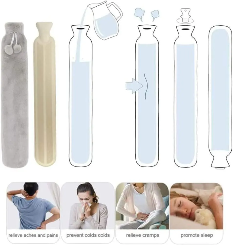 Hot Water Bottles,Warm Water Bag,Shoulder Pain and Hand Feet Warmer, Hot Water Bottle Hot Pack Water Bag Long Water Bottle with Wearable Soft Plush Cover 2l Grey,