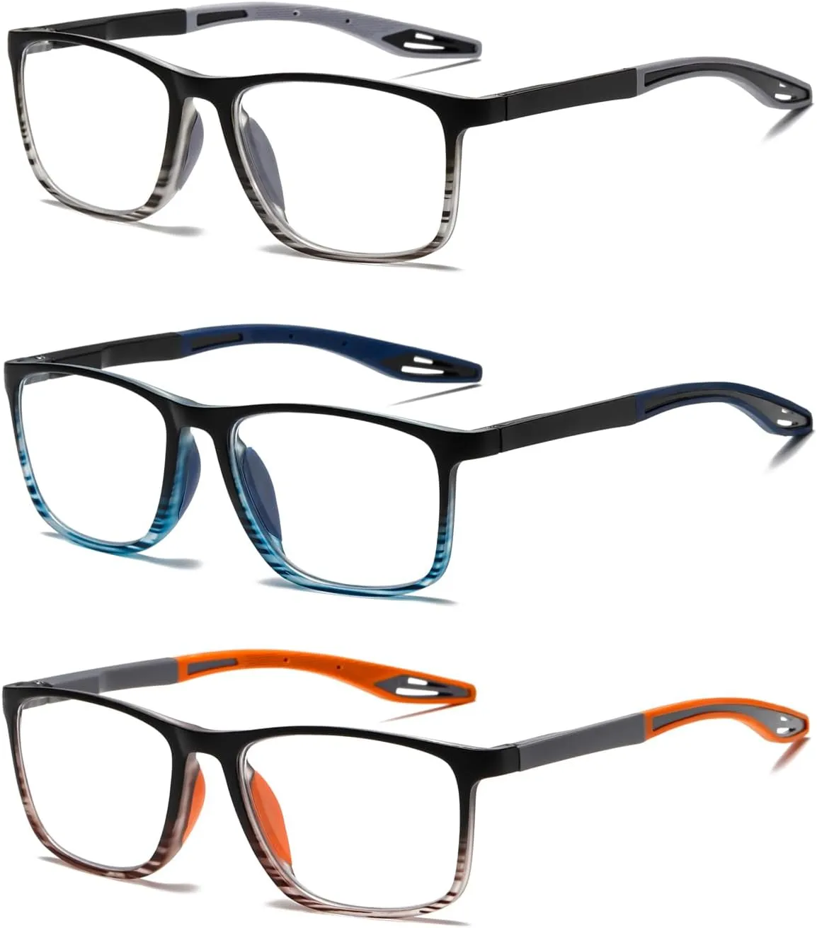 Hubeye 3 Pairs TR90 Sports Reading Glasses for Men and Women Ultralight Flexible Anti-Blue Light Readers  0.0