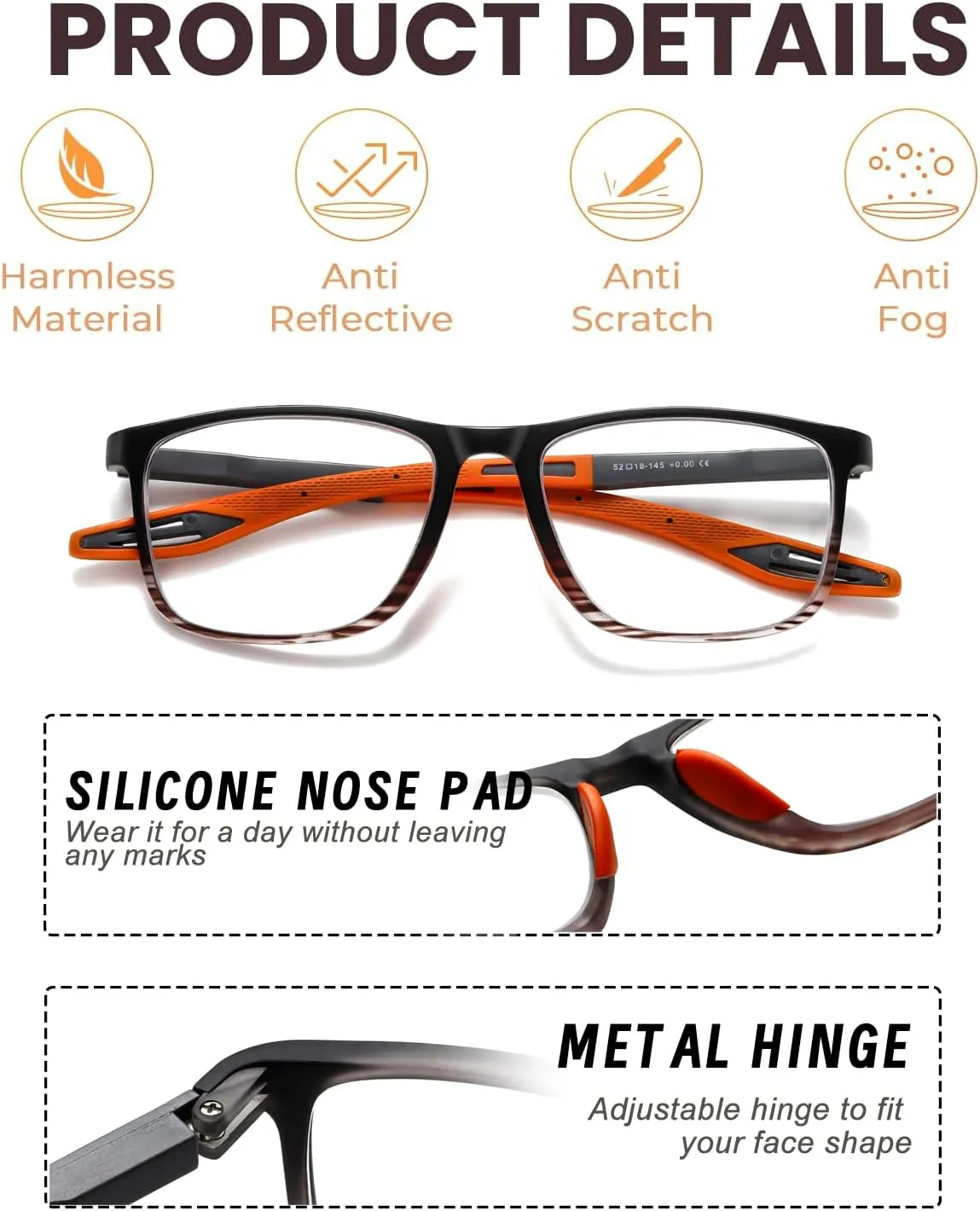 Hubeye 3 Pairs TR90 Sports Reading Glasses for Men and Women Ultralight Flexible Anti-Blue Light Readers  0.0