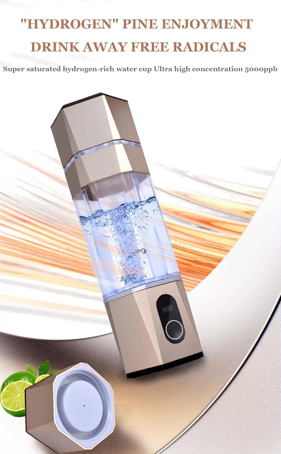 Hydrogen-Rich Water Cup, Water Ionizer Maker Generator, Antioxidants ORP Hydrogen Alkaline Water Bottle, 5000PPB High Concentration Hydrogen Water Bottle