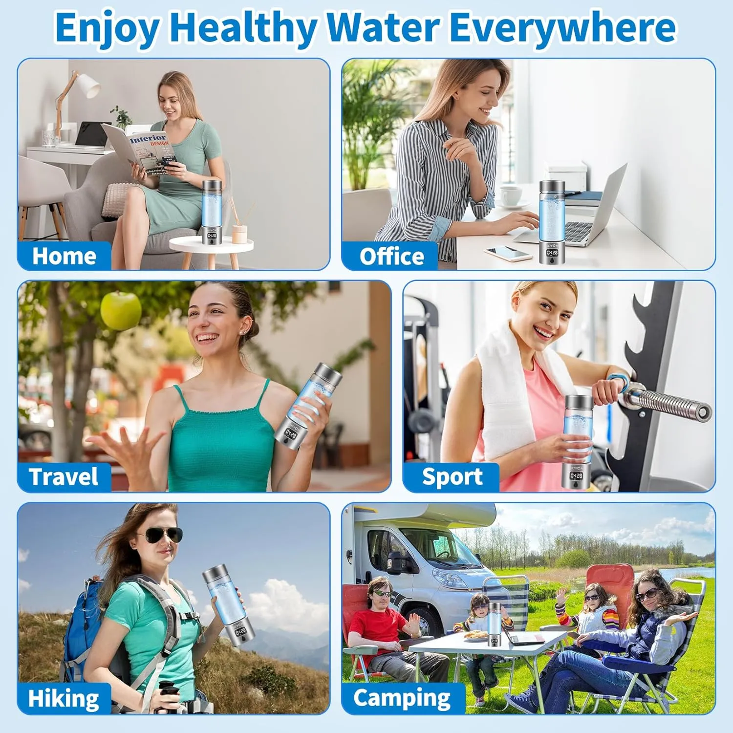 Hydrogen Water Bottle Generator,Portable Rechargeable Hydrogen Water Machine with SPE PEM Tech and LED Timer Display,Ionizer Water for Home,Office,Travel,Fitness,Outdoor (Black, 8.4*Φ2.6)