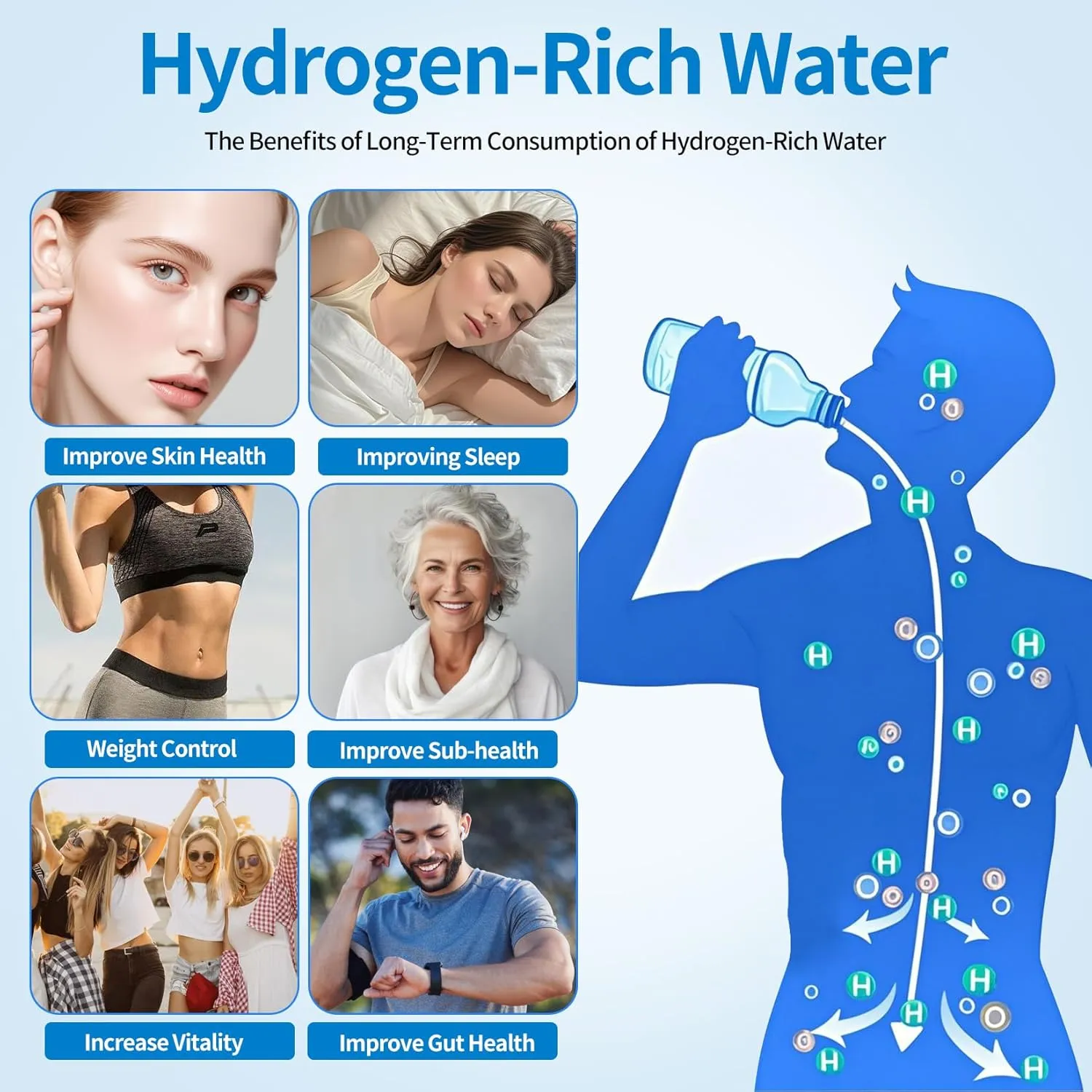 Hydrogen Water Bottle Generator,Portable Rechargeable Hydrogen Water Machine with SPE PEM Tech and LED Timer Display,Ionizer Water for Home,Office,Travel,Fitness,Outdoor (Black, 8.4*Φ2.6)