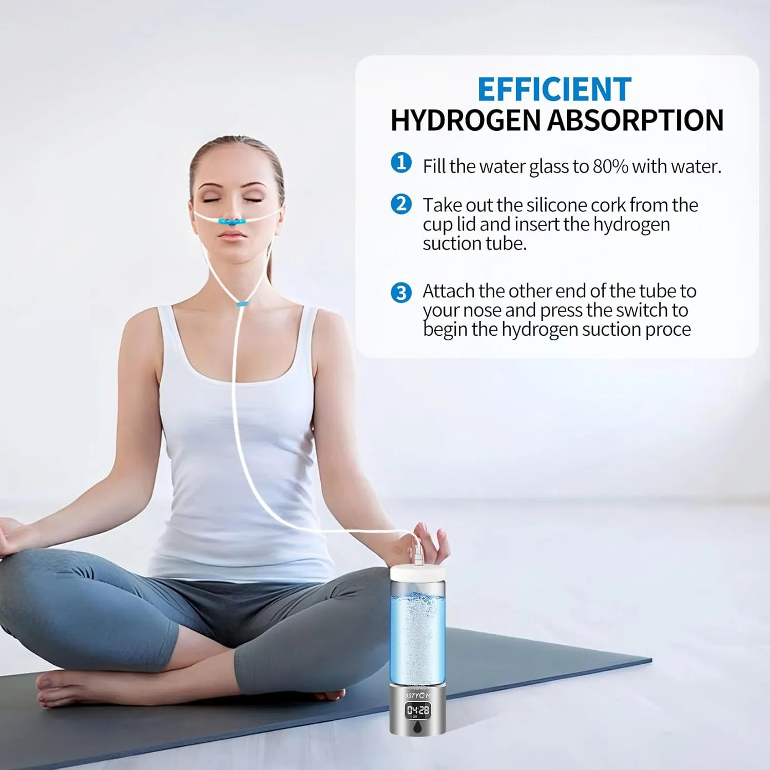 Hydrogen Water Bottle Generator,Portable Rechargeable Hydrogen Water Machine with SPE PEM Tech and LED Timer Display,Ionizer Water for Home,Office,Travel,Fitness,Outdoor (Black, 8.4*Φ2.6)