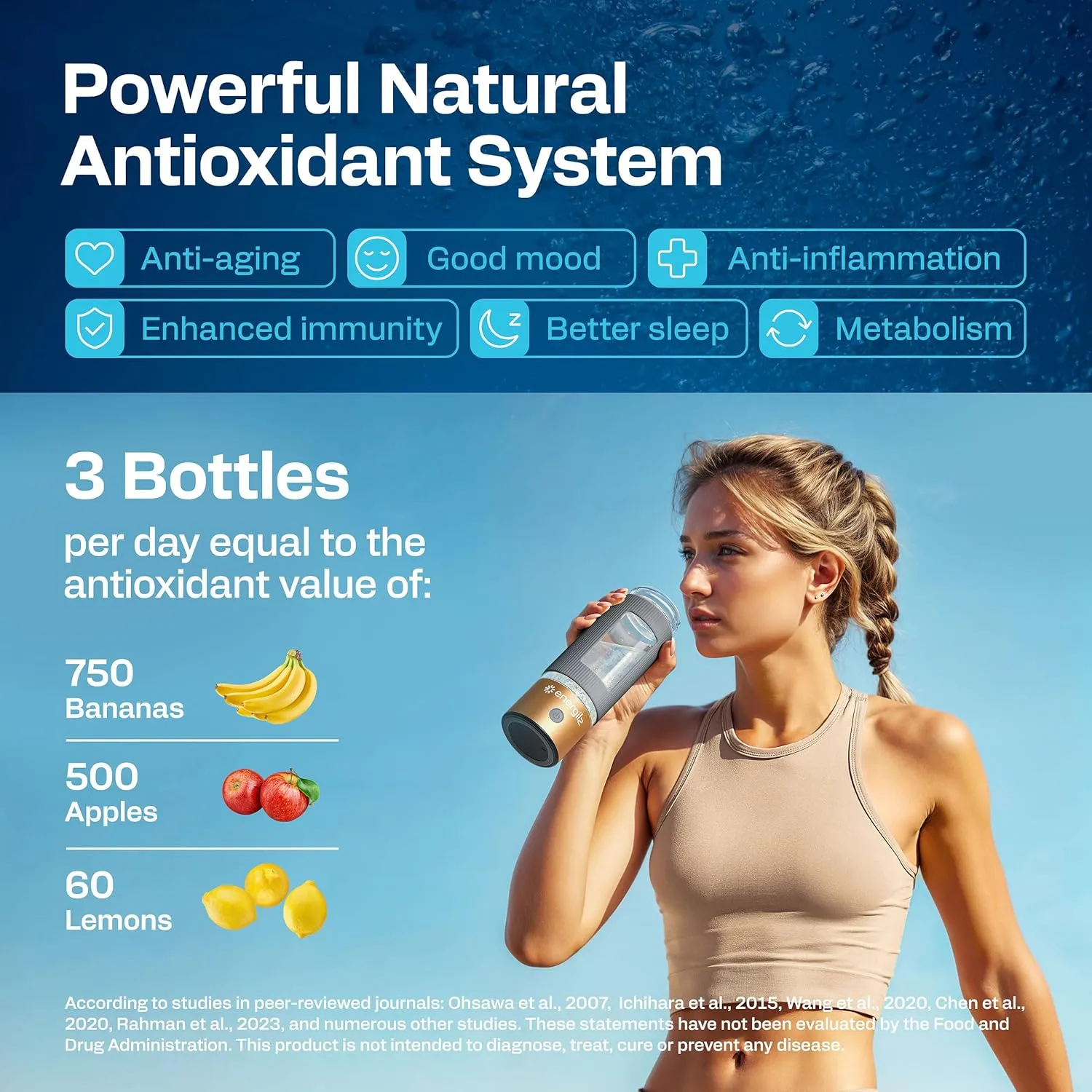 Hydrogen Water Bottle | Large 16.2 oz (480 ml) Hydrogen Water Bottle Generator 3000 ppb | Hydrogenator Machine | SPE/PEM Hydrogenated Ionizer Generator (Golden w/Gray)