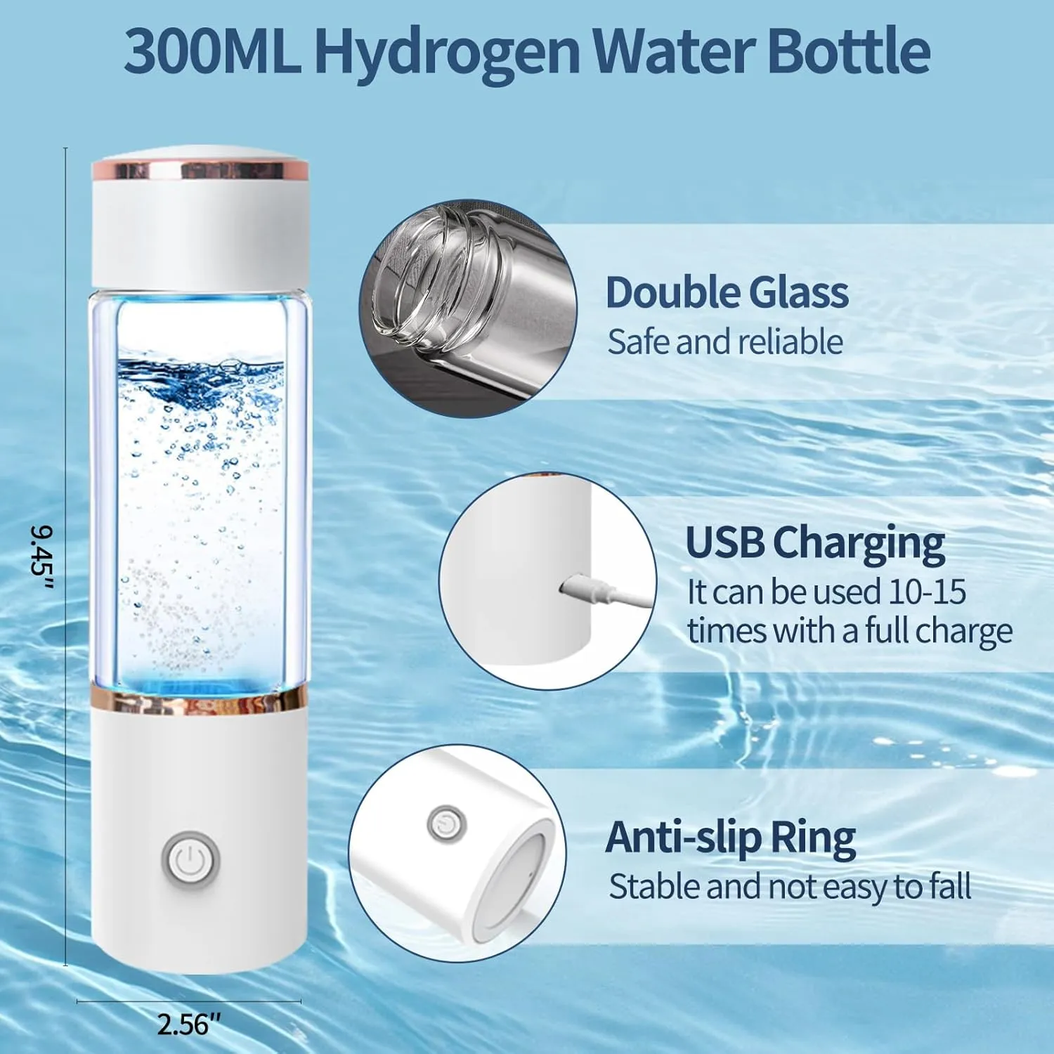 Hydrogen Water Bottle Portable Hydrogen Water Generator 2000ppb 3 in 1 with Electrolyzed Water with SPE Technology, Hydrogen Water Pitcher Replacement Fit for Office Home Sports Travel Gift
