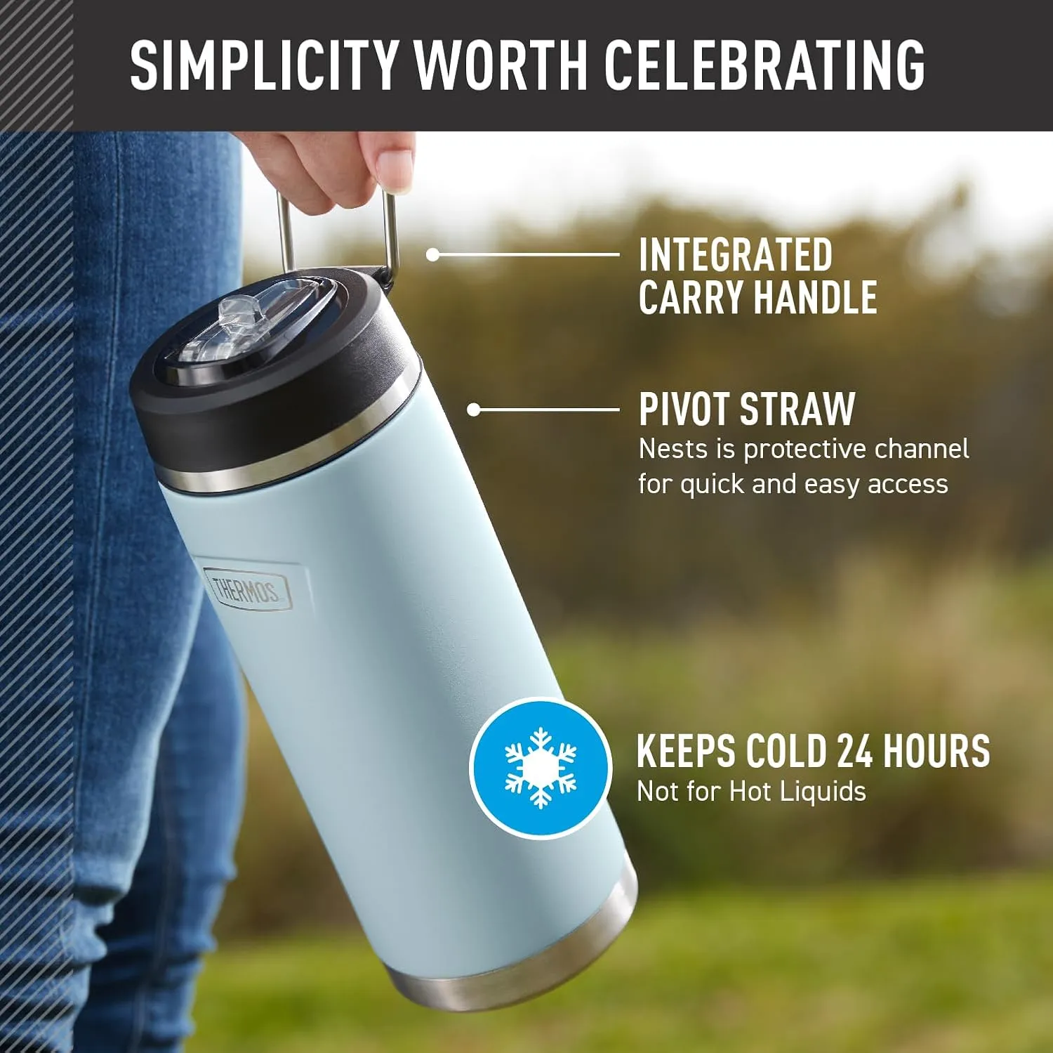 ICON SERIES BY THERMOS Stainless Steel Water Bottle with Straw Lid, 32 Ounce, Matte Stainless Steel