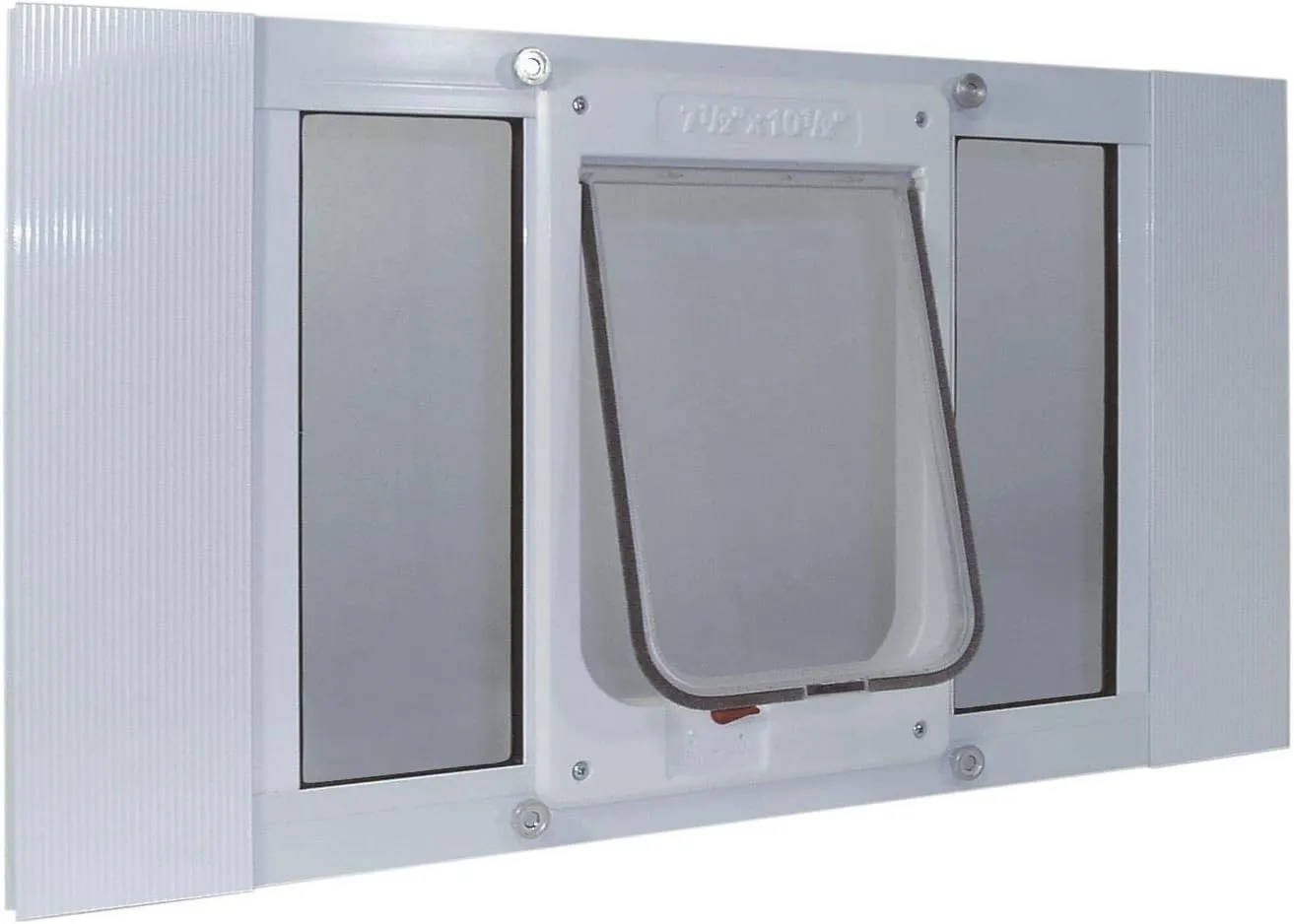 Ideal Pet Products Aluminum Sash Window Pet Door, Adjustable to Fit Window Widths from 33" to 38", Chubby Kat 7-1/2” x 10-1/2” Flap Size