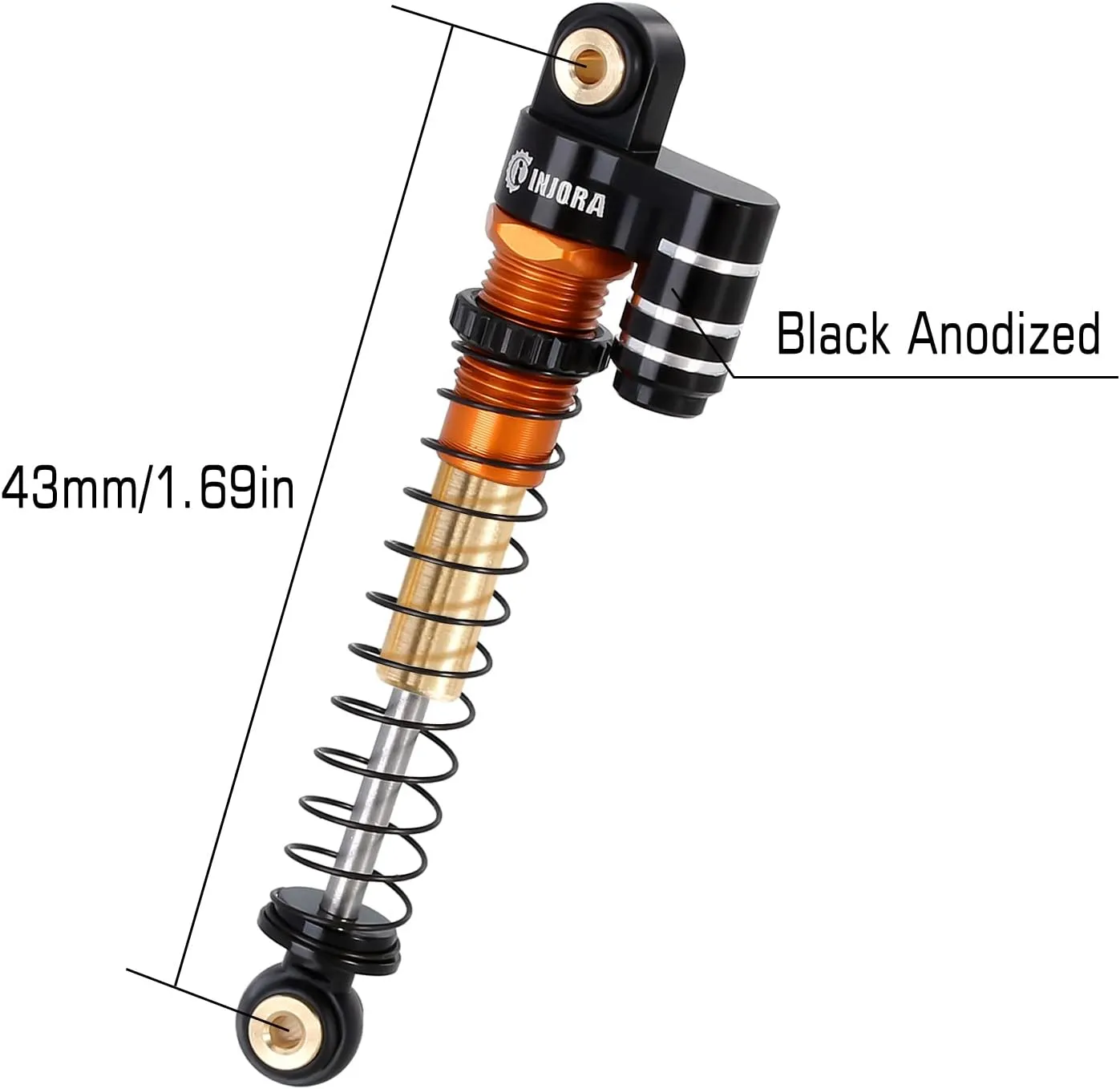 INJORA 43mm Aluminum Threaded Double Barrel Shocks Dampers for Axial SCX24(Gold)