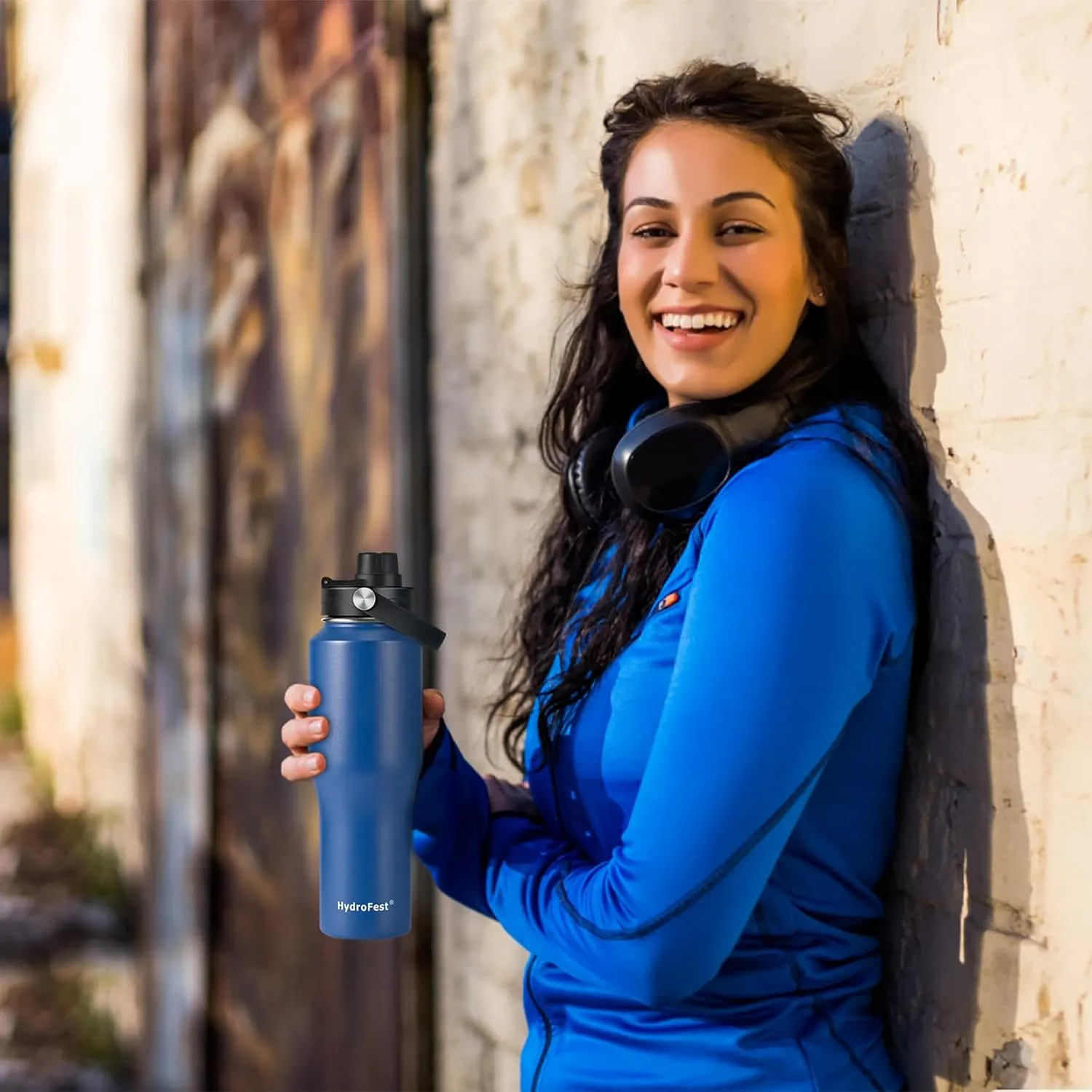 Insulated Water Bottle with Straw Lid, Blue Stainless Steel Water Bottle, 32 oz Travel Sports Water Bottle for Biking,Vacuum Double Walled Wide Mouth Leak Proof, Thermal Cup