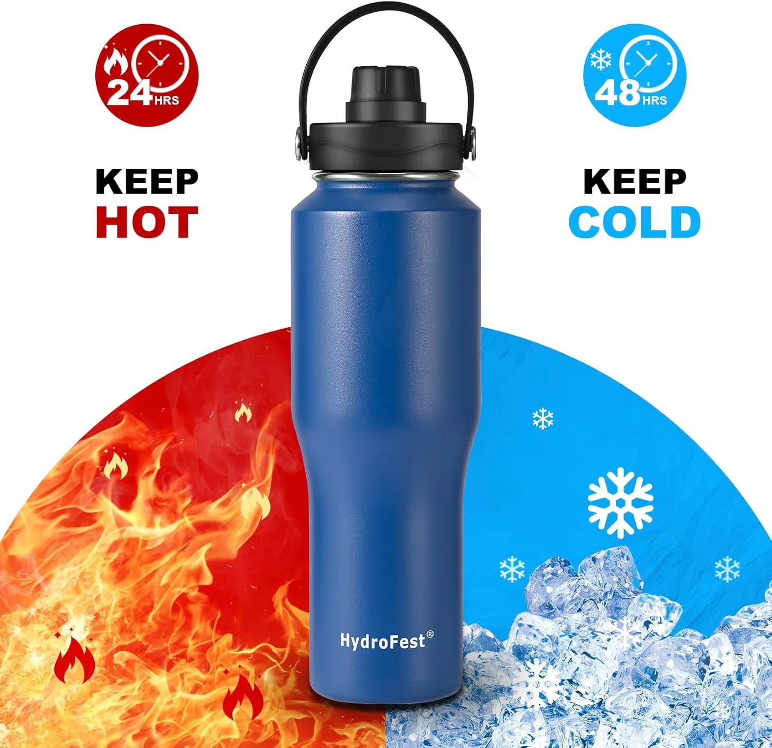 Insulated Water Bottle with Straw Lid, Blue Stainless Steel Water Bottle, 32 oz Travel Sports Water Bottle for Biking,Vacuum Double Walled Wide Mouth Leak Proof, Thermal Cup