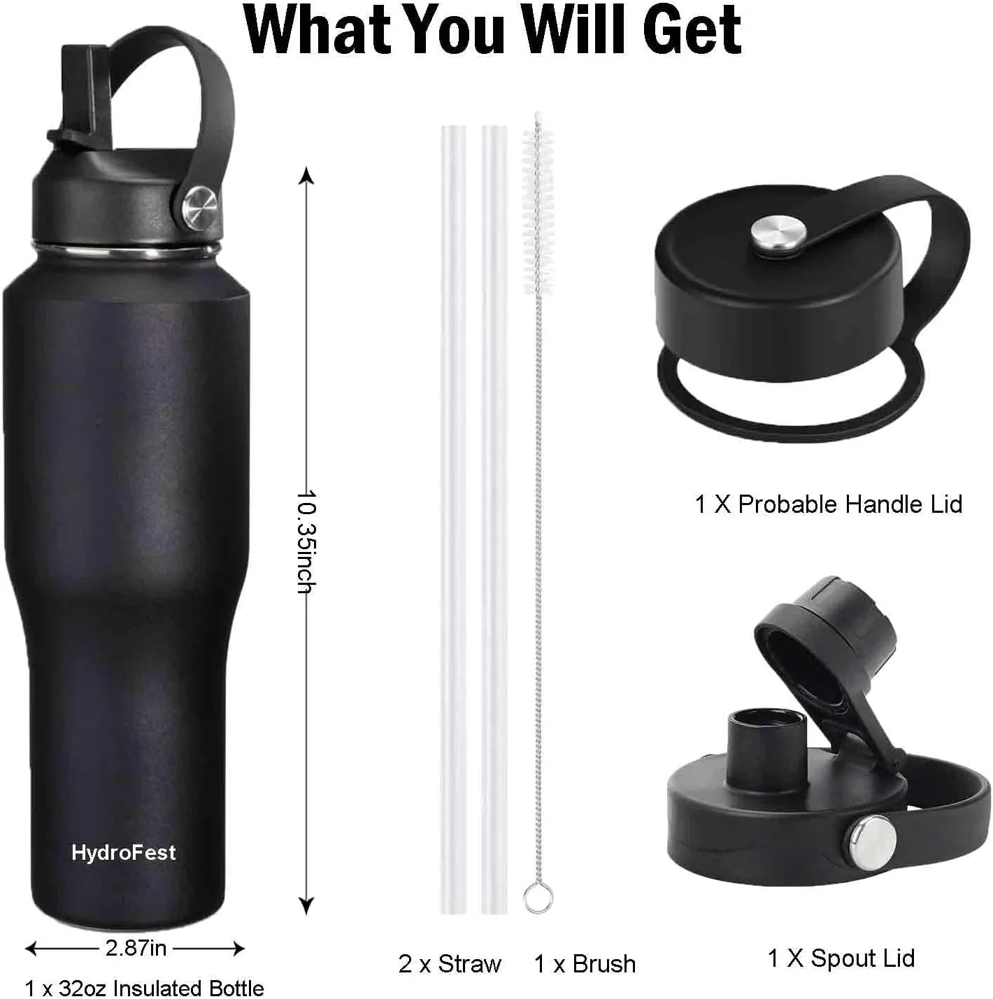 Insulated Water Bottle with Straw Lid, Blue Stainless Steel Water Bottle, 32 oz Travel Sports Water Bottle for Biking,Vacuum Double Walled Wide Mouth Leak Proof, Thermal Cup